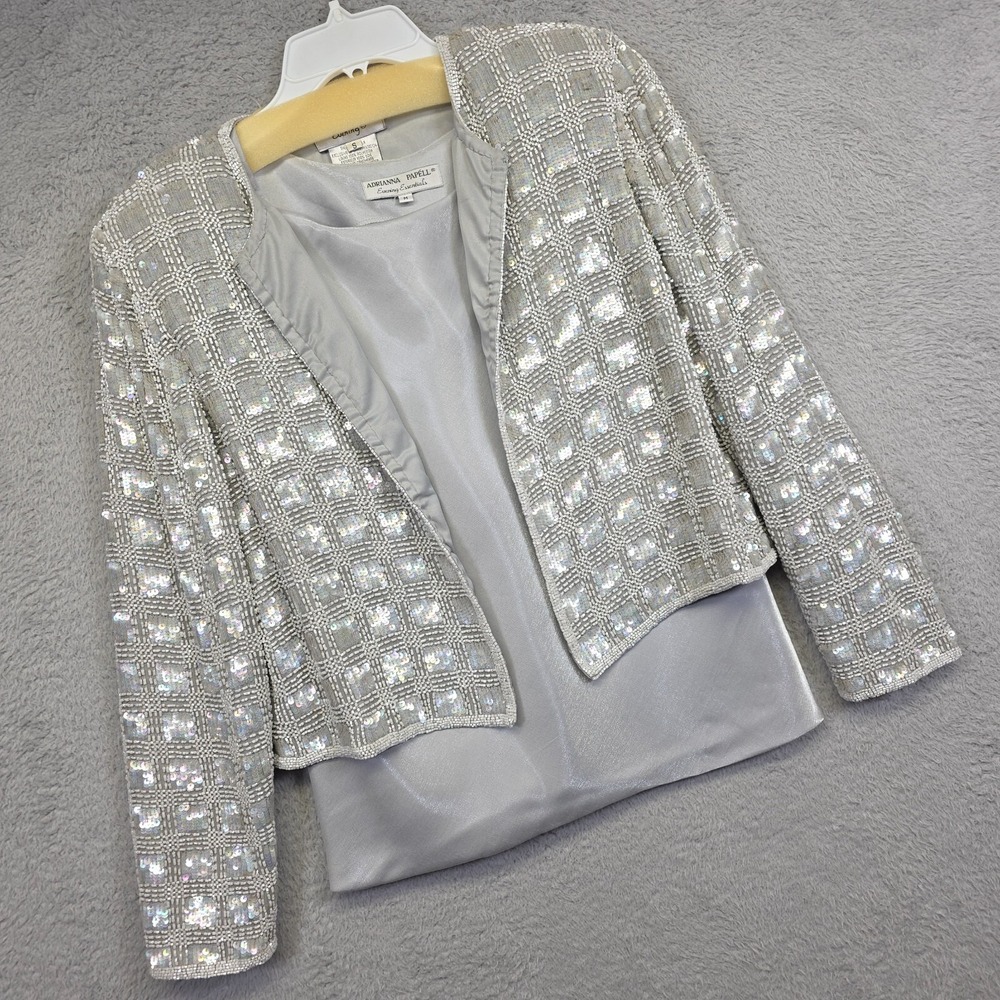 Adrianna Papell Evening Outfit Set Womens S Satin Tank‎ Formal Silver Evening
